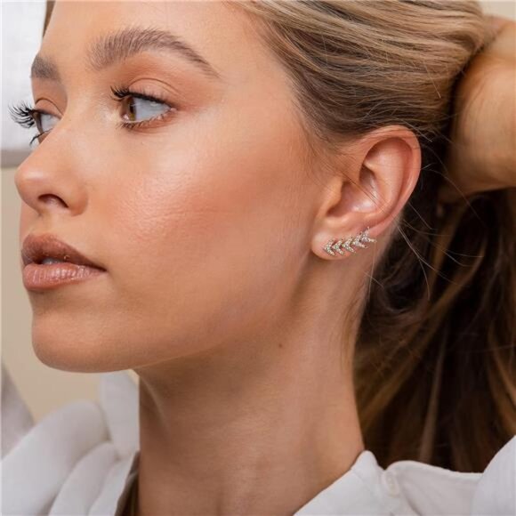 PAVOI 14K Gold Plated Cubic Zirconia Ear Crawler Earrings - Faux Diamond Arrow - Picture 4 of 6